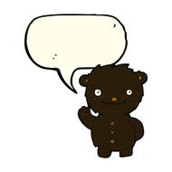 cartoon waving black bear with speech bubble N30