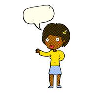 cartoon waving woman with speech bubble N89