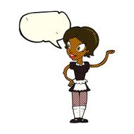 cartoon woman in maid costume with speech bubble N6