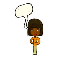 cartoon woman indicating self with speech bubble N6