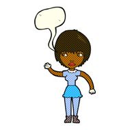 cartoon waving woman with speech bubble N90