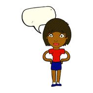 cartoon worried woman with speech bubble N45