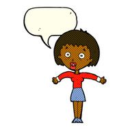 cartoon woman shrugging shoulders with speech bubble N280