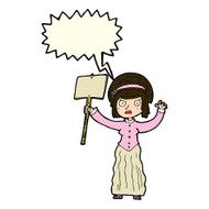 cartoon vicorian woman protesting with speech bubble N2