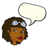 cartoon happy woman wearing aviator goggles with speech bubble N5