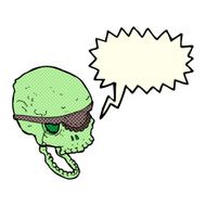 cartoon spooky skull with eye patch speech bubble N6