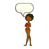 cartoon retro woman in bikini with speech bubble N4