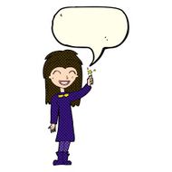cartoon friendly witch girl with speech bubble N6