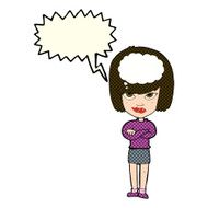 cartoon woman with folded arms imagining speech bubble N6