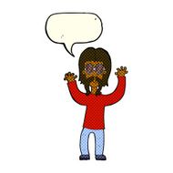 cartoon hippie man waving arms with speech bubble N5