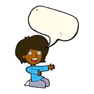 cartoon shocked woman on knees with speech bubble N6