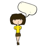 cartoon shy woman with speech bubble N30