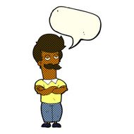 cartoon mustache muscle man with speech bubble N6