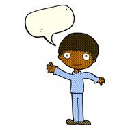 cartoon happy waving boy with speech bubble N11