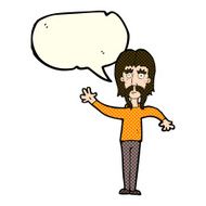 cartoon waving man with mustache speech bubble N6