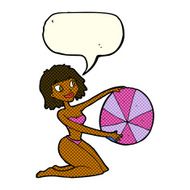 cartoon bikini girl with beach ball speech bubble N6