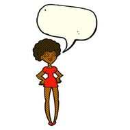 cartoon happy woman with hands on hips speech bubble N11