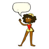cartoon swimmer woman with speech bubble N6