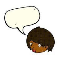 cartoon female face with raised eyebrow speech bubble N6