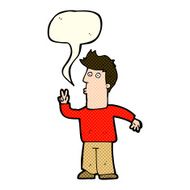cartoon man giving peace sign with speech bubble N31