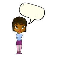 cartoon shy girl with speech bubble N6