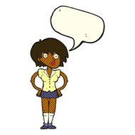 cartoon surprised woman with hands on hips speech bubble N5