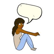 cartoon happy woman sitting with speech bubble N11