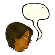 cartoon woman raising eyebrow with speech bubble N11