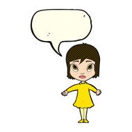 cartoon girl in dress with speech bubble N6
