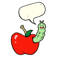 cartoon bug eating apple with speech bubble N11