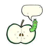 cartoon bug eating apple with speech bubble N12
