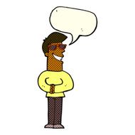 cartoon grinning man wearing sunglasses with speech bubble N6