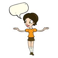 cartoon woman with arms spread wide speech bubble N6