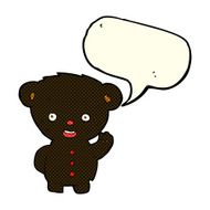 cartoon waving black bear cub with speech bubble N25