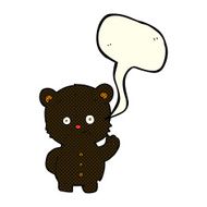cartoon waving black bear cub with speech bubble N26