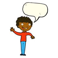 cartoon happy boy waving with speech bubble N11