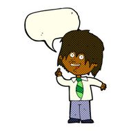 cartoon school boy with idea speech bubble N17