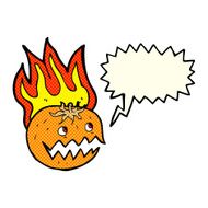 cartoon flaming pumpkin with speech bubble N3