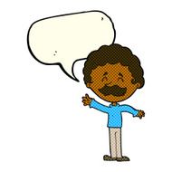 cartoon man with mustache waving speech bubble N17