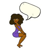 cartoon sitting woman in dress with speech bubble N6