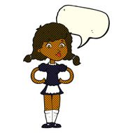 cartoon happy waitress woman with speech bubble N6