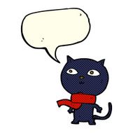 cartoon black cat wearing scarf with speech bubble N3