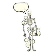 cartoon dusty old skeleton with speech bubble N3