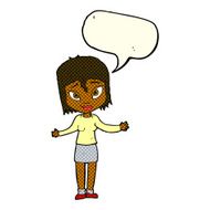 cartoon woman shrugging shoulders with speech bubble N283