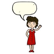 cartoon hippie woman waving with speech bubble N4
