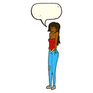 cartoon pretty woman shrugging shoulders with speech bubble N6