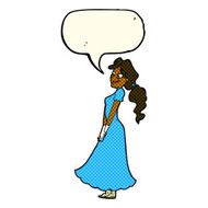 cartoon pretty woman in dress with speech bubble N26