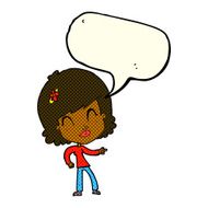 cartoon happy woman pointing with speech bubble N38
