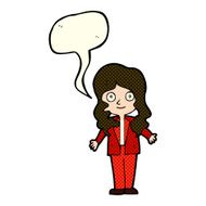 cartoon friendly business woman with speech bubble N6