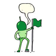 cartoon astronaut planting flag with speech bubble N6